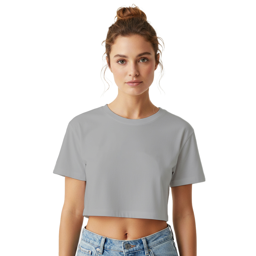 Women's Crop Top | Crew Neck Short Sleeve Casual Top for Everyday Wear | Grey