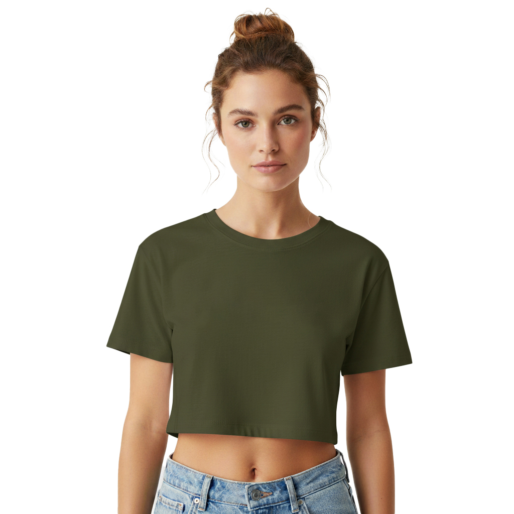 Women's Crop Top | Crew Neck Short Sleeve Casual Top for Everyday Wear | Olive Green
