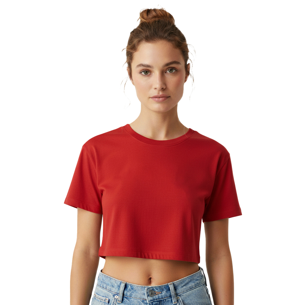 Women's Crop Top | Crew Neck Short Sleeve Casual Top for Everyday Wear | Red