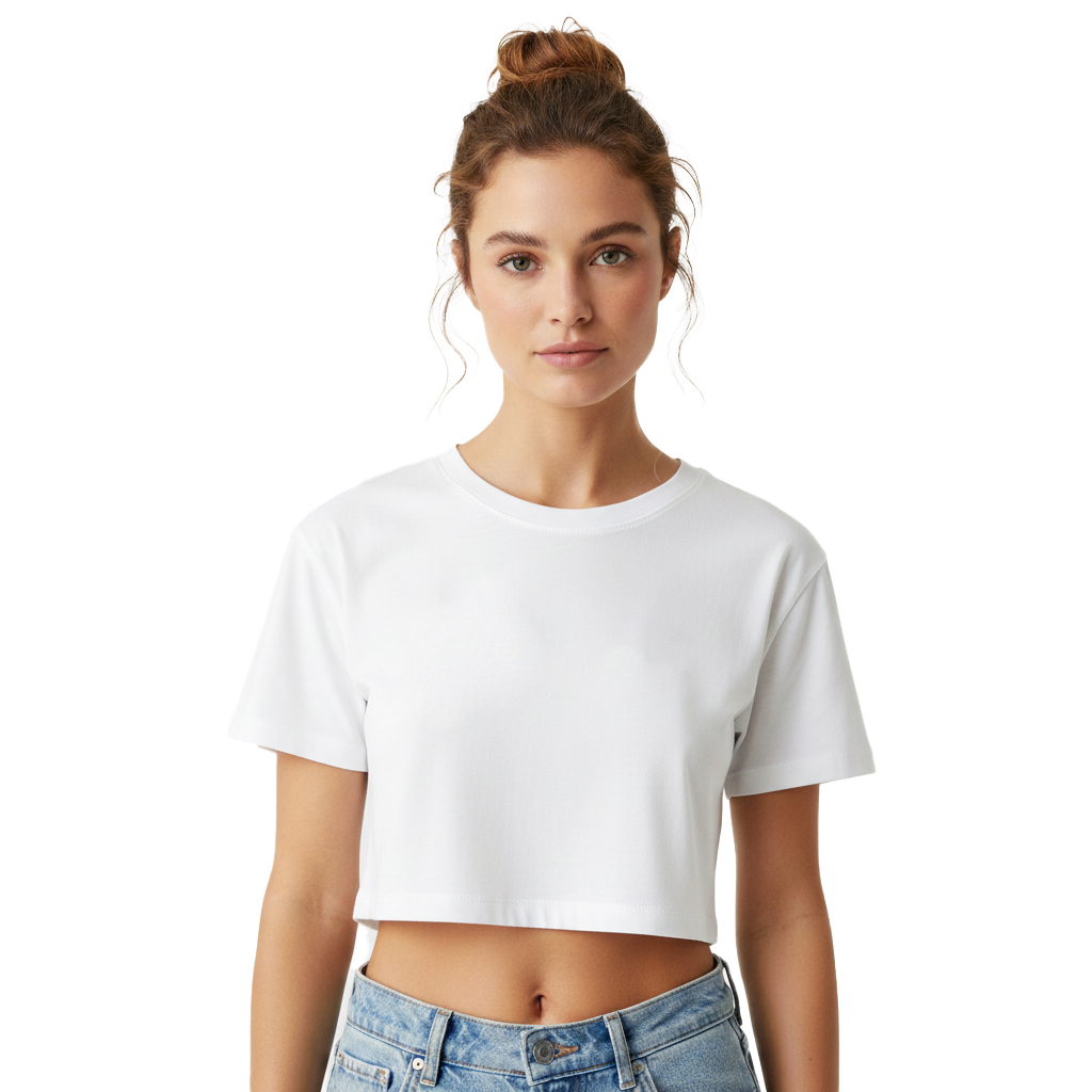 Women's Crop Top | Crew Neck Short Sleeve Casual Top for Everyday Wear | White