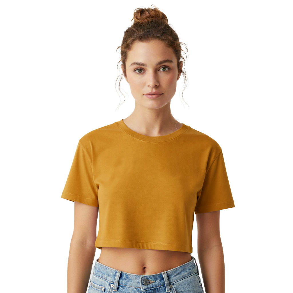 Women's Crop Top | Crew Neck Short Sleeve Casual Top for Everyday Wear | Yellow