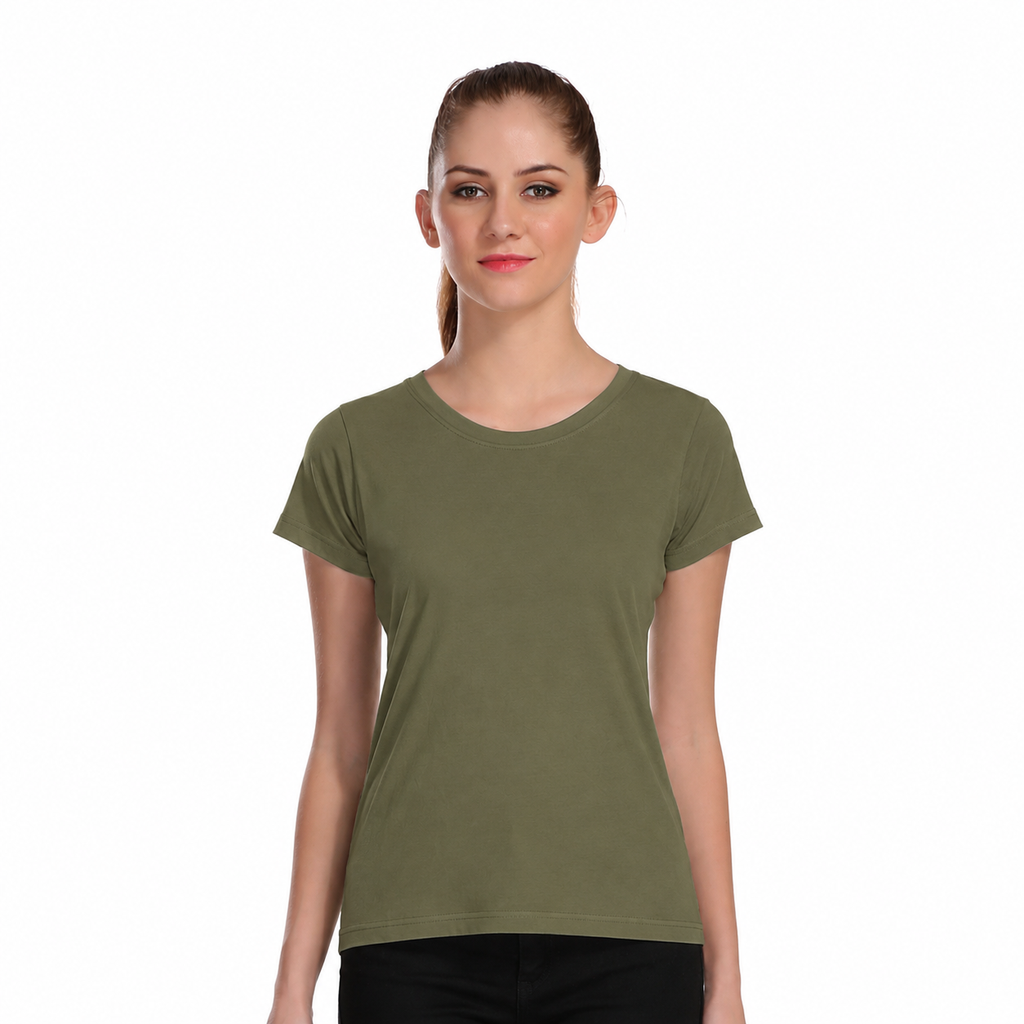 Women's T-shirt | Crew Neck Short Sleeve Casual Tees for Everyday Wear | Olive Green