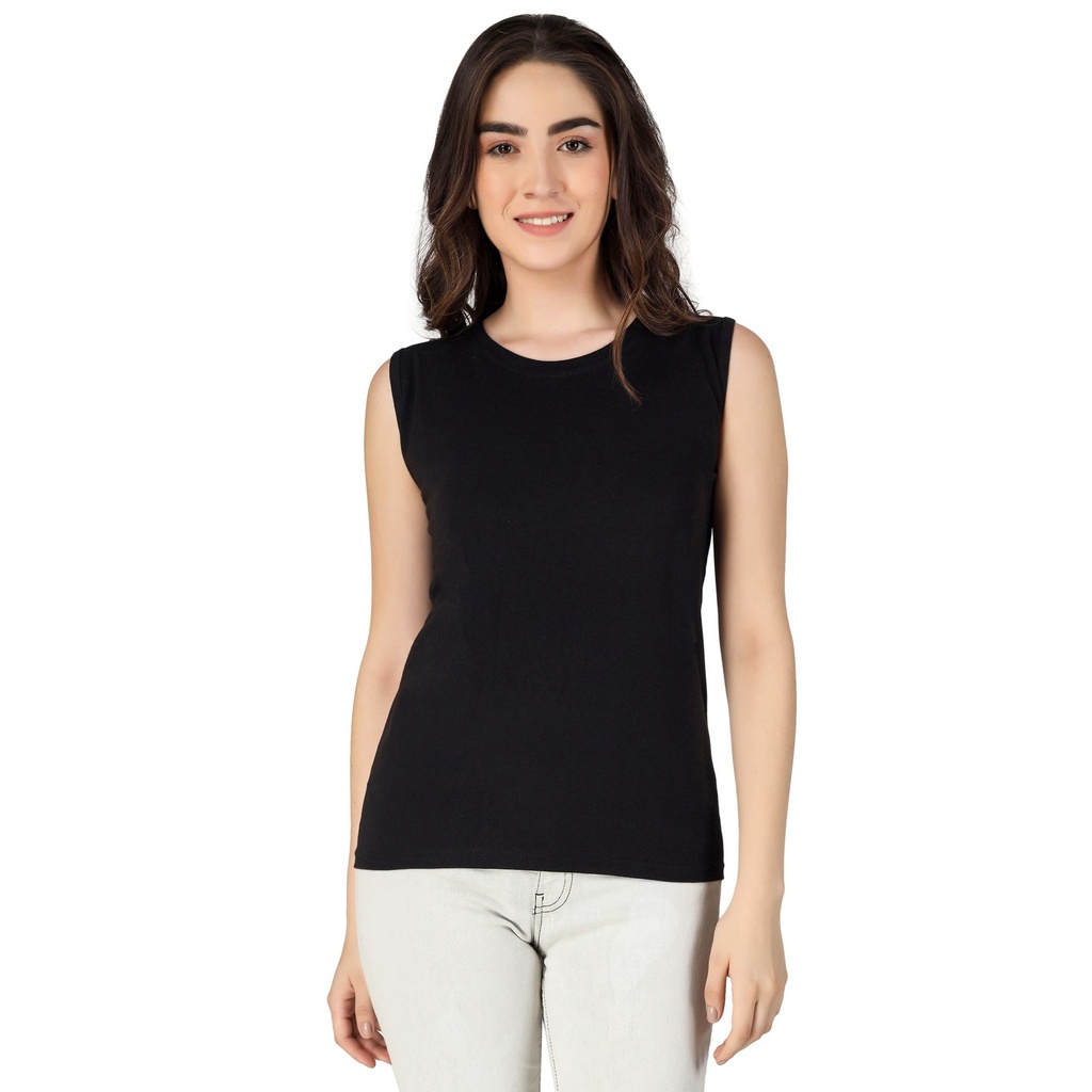 Women's Sleeveless T-shirt | Crew Neck Casual Tees for Everyday Wear | Black
