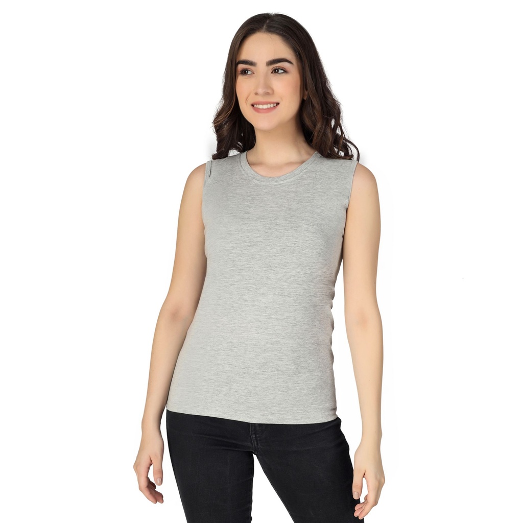Women's Sleeveless T-shirt | Crew Neck Casual Tees for Everyday Wear | Grey