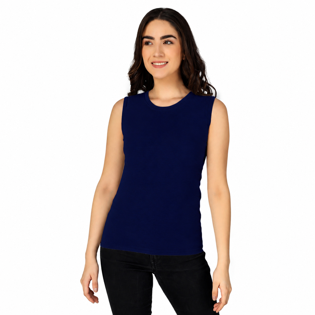Women's Sleeveless T-shirt | Crew Neck Casual Tees for Everyday Wear | Navy Blue