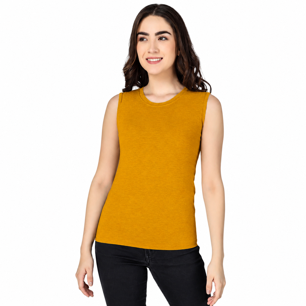 Women's Sleeveless T-shirt | Crew Neck Casual Tees for Everyday Wear | Yellow