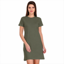 Women’s Solid Round Neck Half Sleeve T-Shirt Dress | Casual Regular Fit Dress | Olive Green
