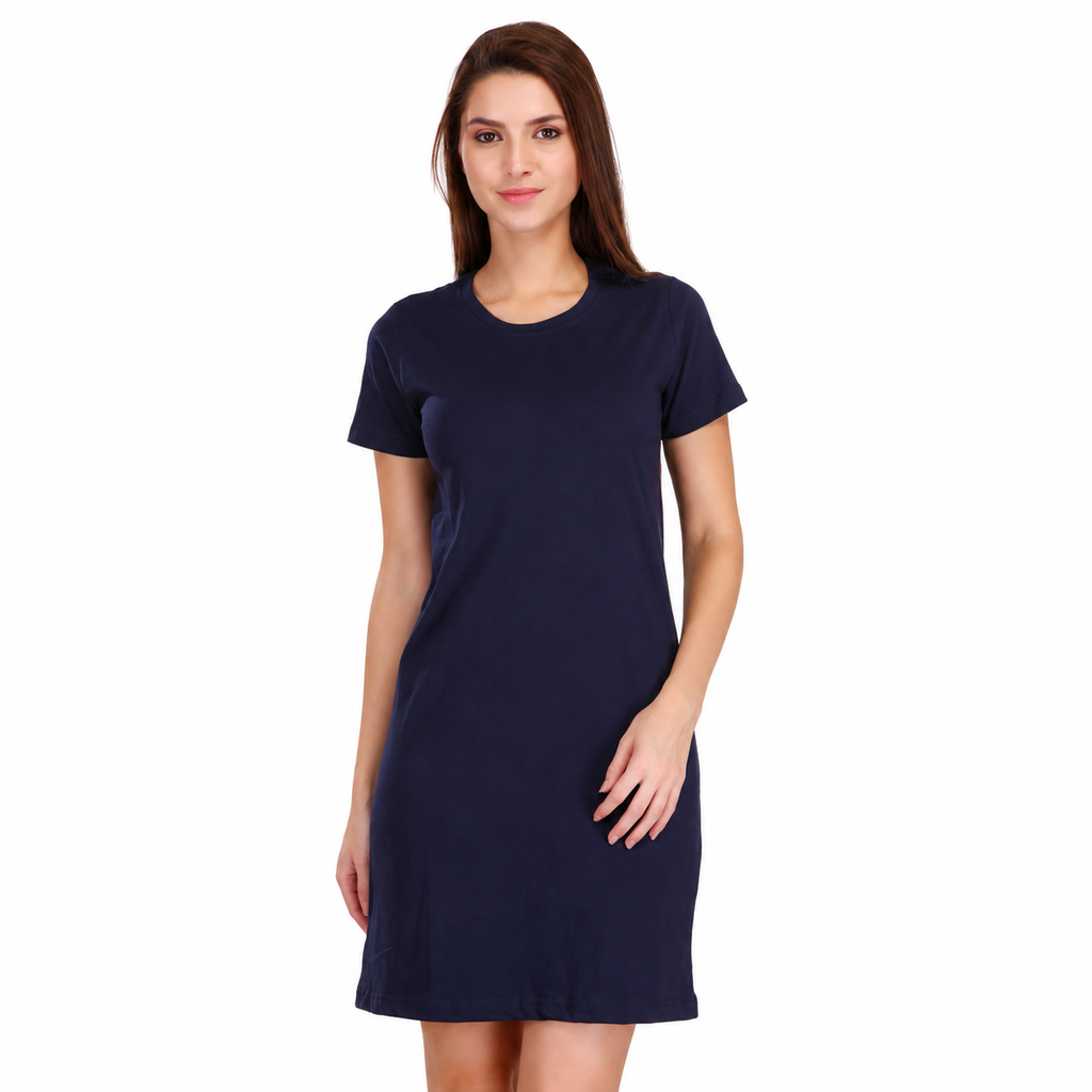 Women’s Solid Round Neck Half Sleeve T-Shirt Dress | Casual Regular Fit Dress