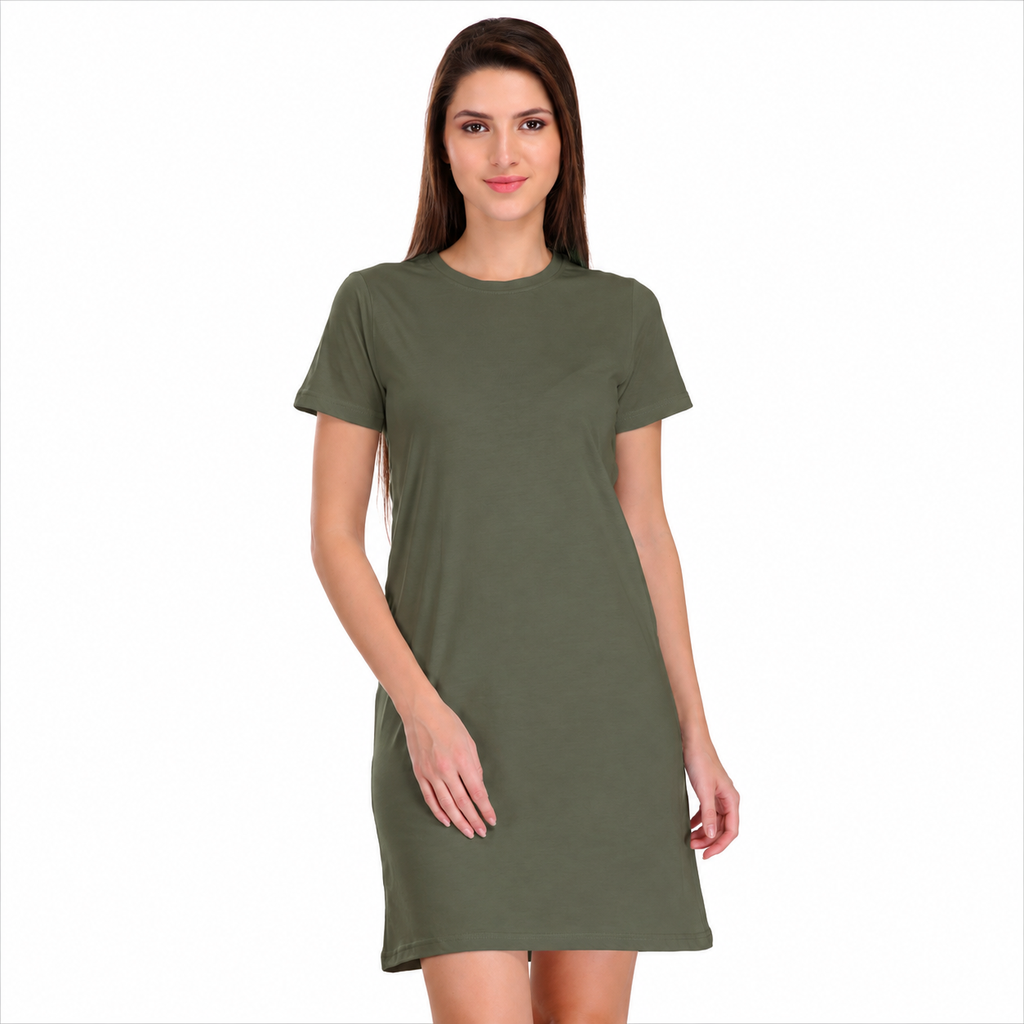Women’s Solid Round Neck Half Sleeve T-Shirt Dress | Casual Regular Fit Dress