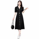 Women's Black Denim Shirt Dress | Half Sleeve | Button-Down Midi Dress with Belt | Casual Soft Cotton Blend